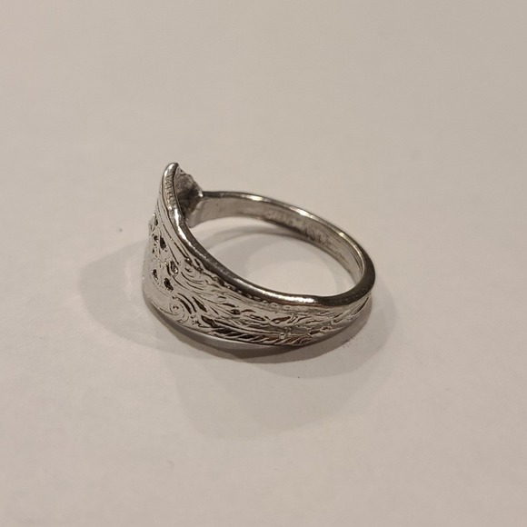 Vintage Sterling Silver 925 Spoon Ring Flower Floral Band Women Adjustable Size - Picture 4 of 6
